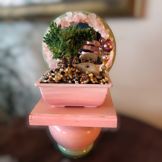 Rose quartz bonsai garden